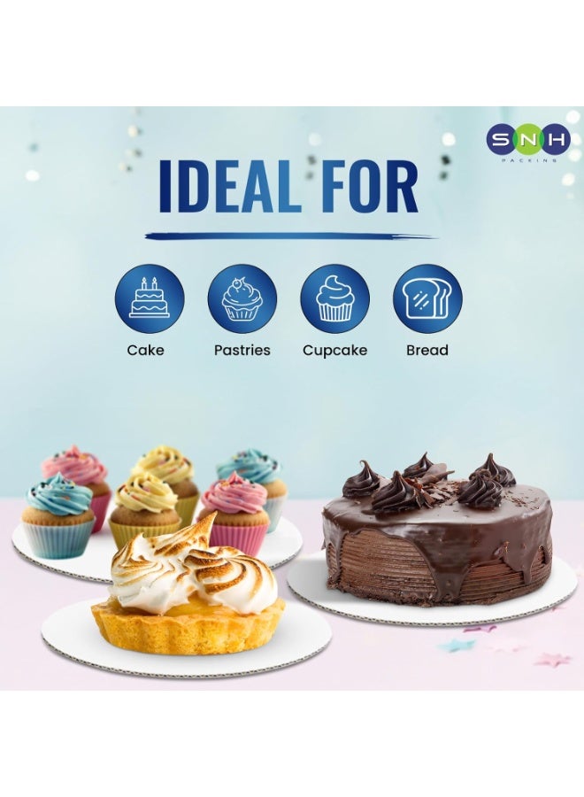 SNH Packing لوحة كعكة بيضاء 10 بوصة من SNH - عبوة من 10، قابلة للاستخدام مرة واحدة، سميكة وقوية، أطباق قاعدة دائرية، كرتون آمن للطعام، مثالية لحفلات الزفاف، الحفلات، الحلويات، والحرف اليدوية (10، أبيض) - Image 3